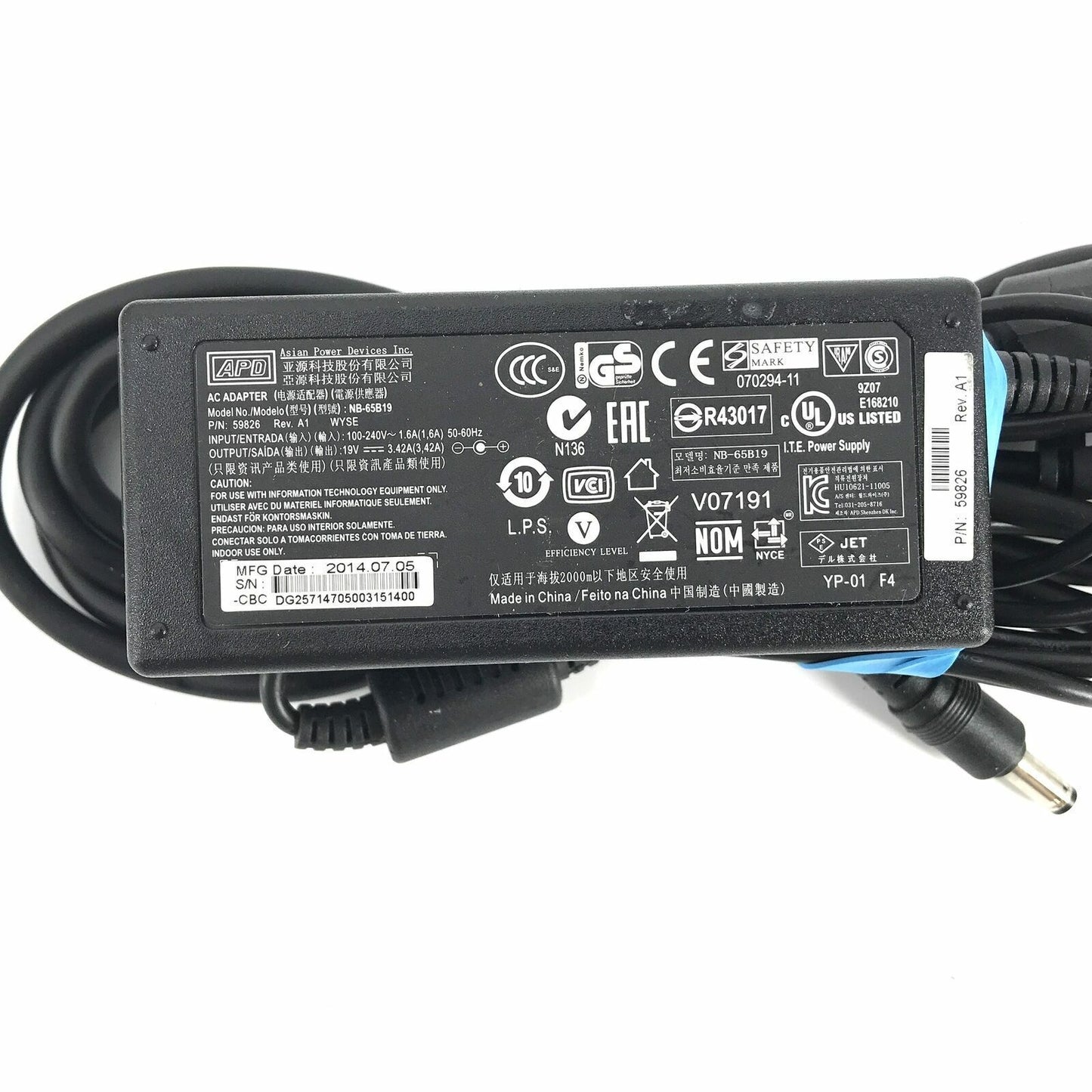 Lot of 10 APD AC Adapter NB-65B19 19V 3.42A 65W For Dell Wyze 59826