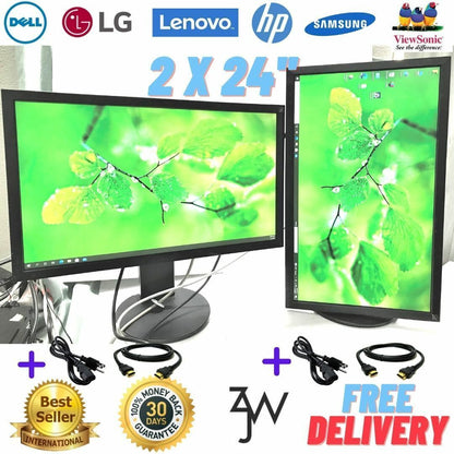 DUAL 2x Dell HP SAMSUNG 24inch 27inch Matching FHD Widescreen Monitors (GRADE A)