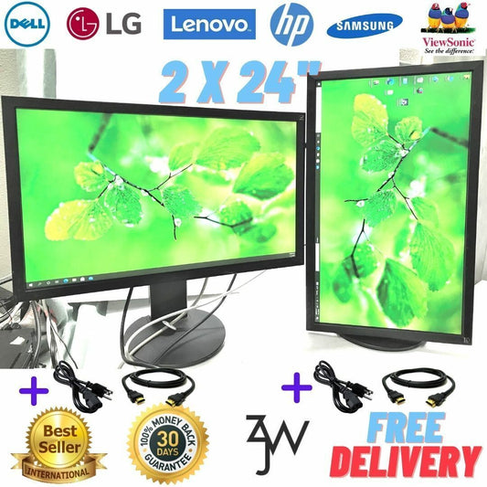 DUAL 2x Dell HP SAMSUNG 24inch 27inch Matching FHD Widescreen Monitors (GRADE A)