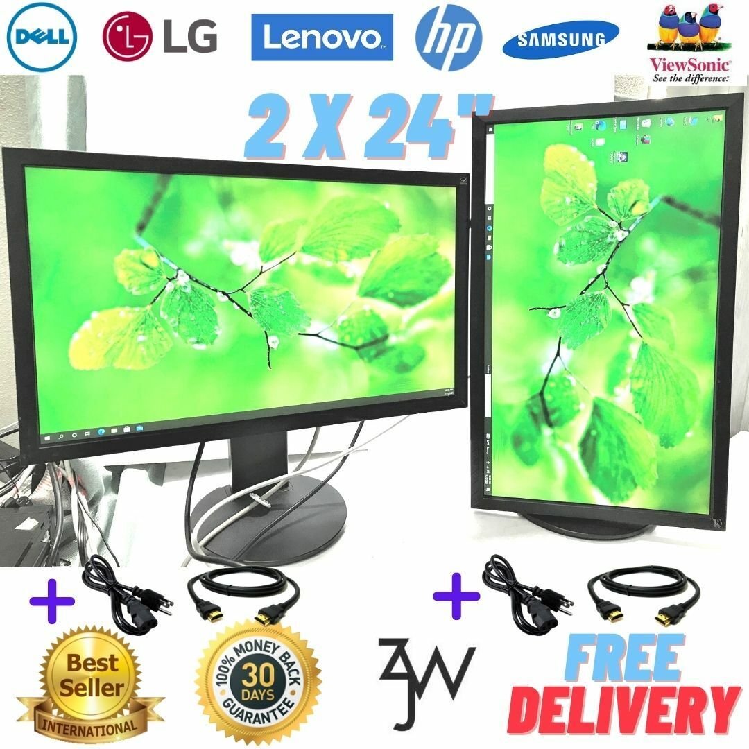 DUAL 2x Dell HP SAMSUNG 24inch 27inch Matching FHD Widescreen Monitors (GRADE A)
