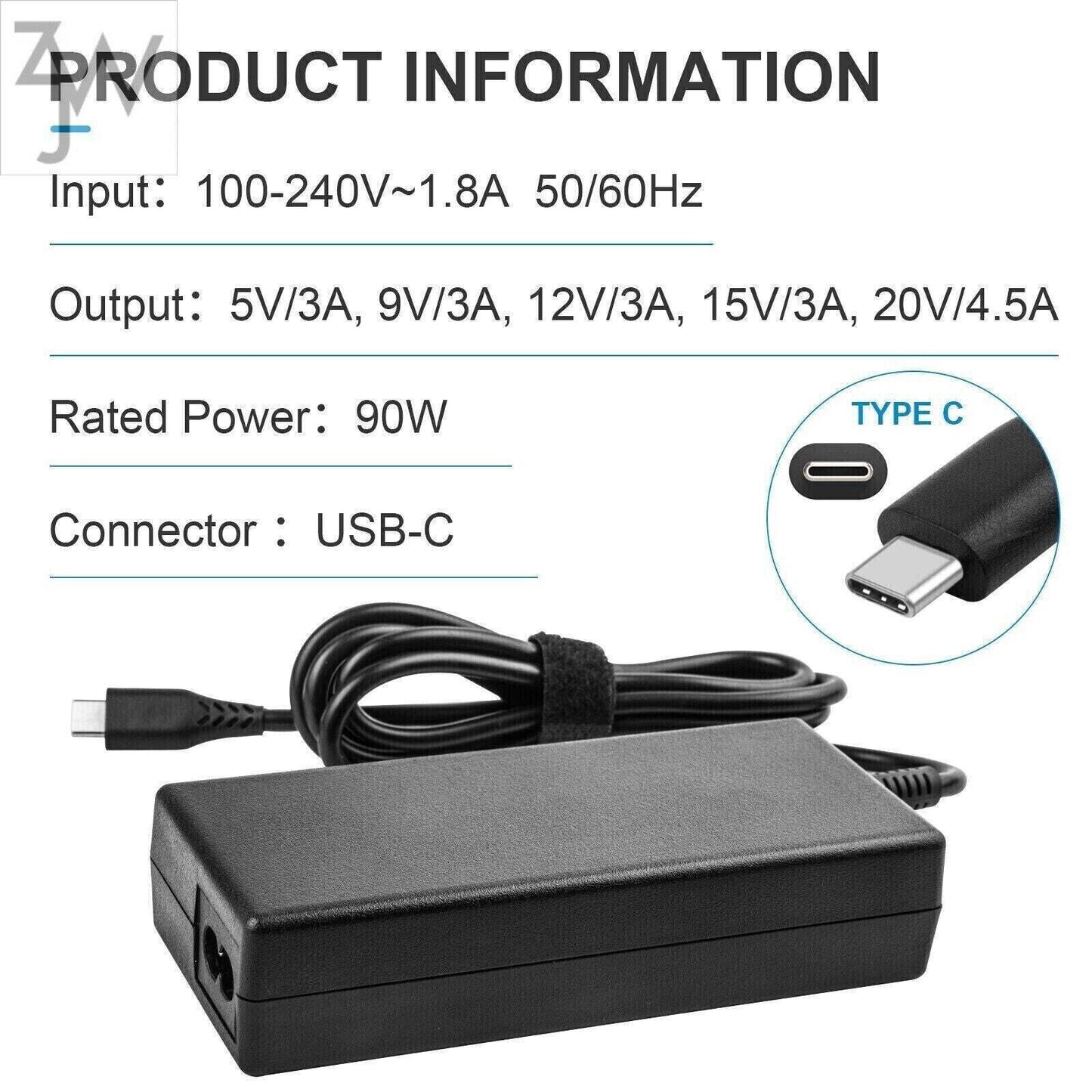 90W Type-C USB-C Laptop Adapter Charger for Dell/HP/Lenovo/ASUS/Acer/Samsung