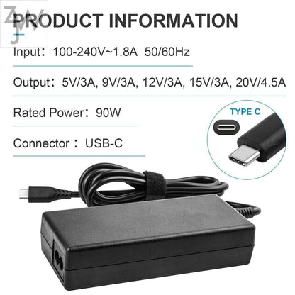 90W Type-C USB-C Laptop Adapter Charger for Dell/HP/Lenovo/ASUS/Acer/Samsung