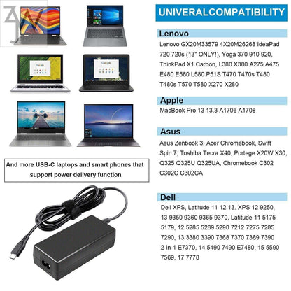 90W Type-C USB-C Laptop Adapter Charger for Dell/HP/Lenovo/ASUS/Acer/Samsung