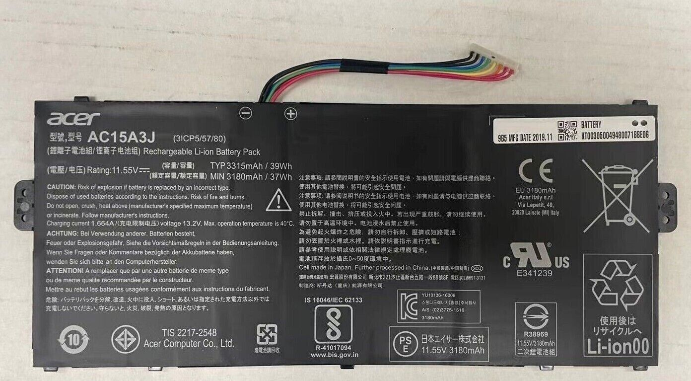 KT.00305.009 AC15A3J ACER BATTERY 11.55V 37WH CP311-1HN-C2DV N17Q8 (DC15)