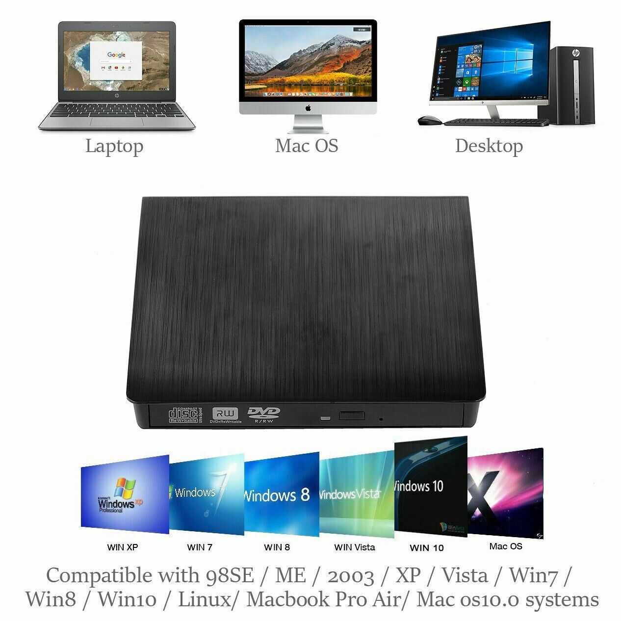 Portable windows PC apple MAC Slot Loading Blu-ray External Burner
