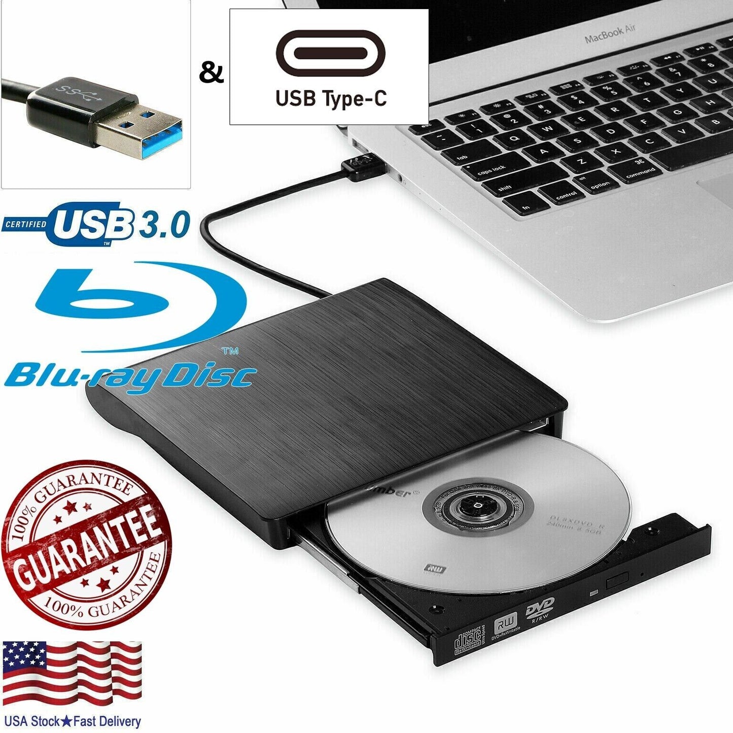 Blu ray player plug & play for windows & apple mac USB 3.0 & USB C