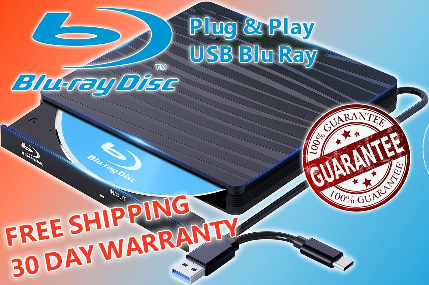Blu ray player plug & play for windows & apple mac USB 3.0 & USB C