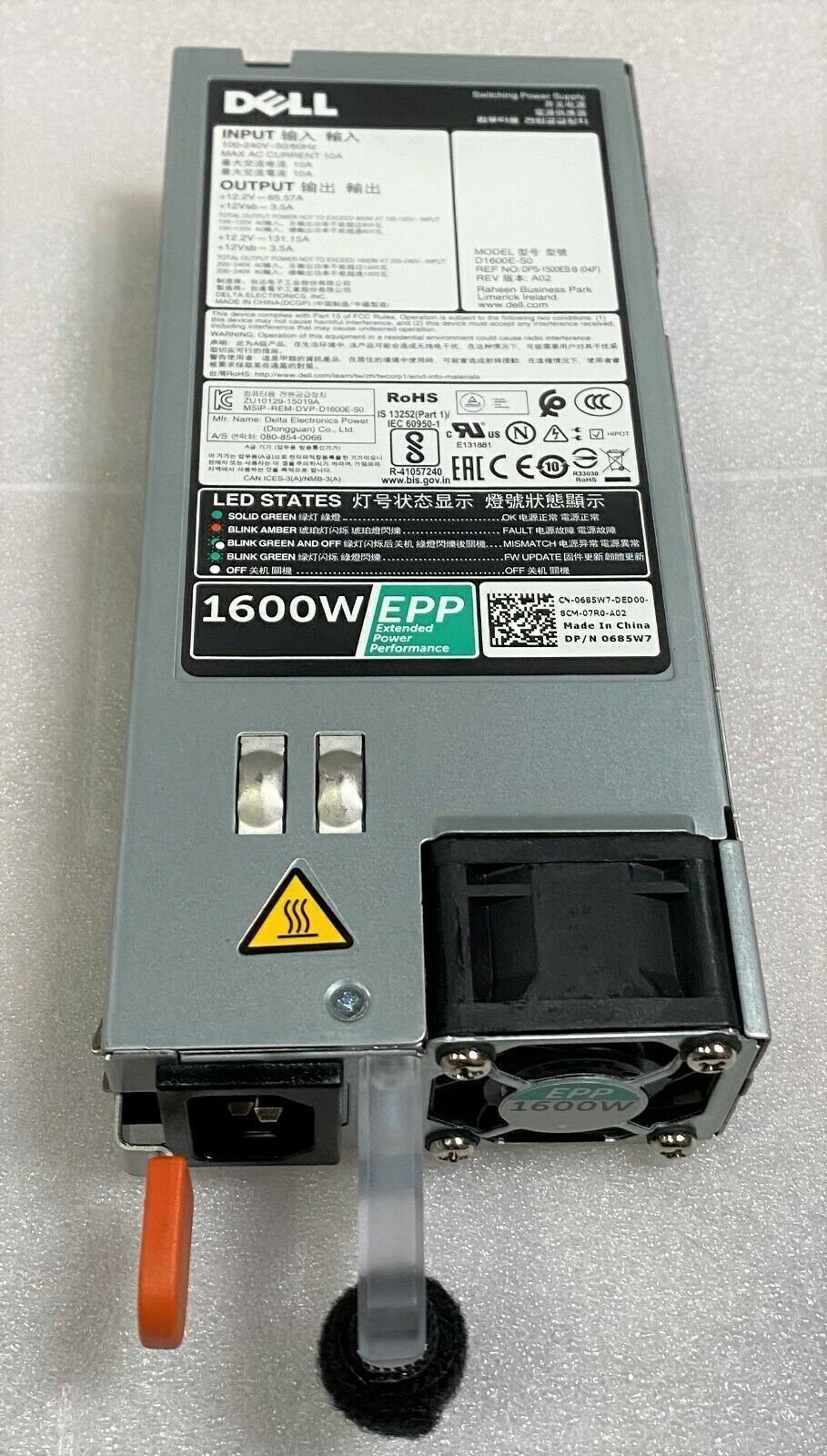 685W7 95HR5 Dell 1600W Power Supply for PowerEdge FX2 VRTX T430 T630 D1600E-S0