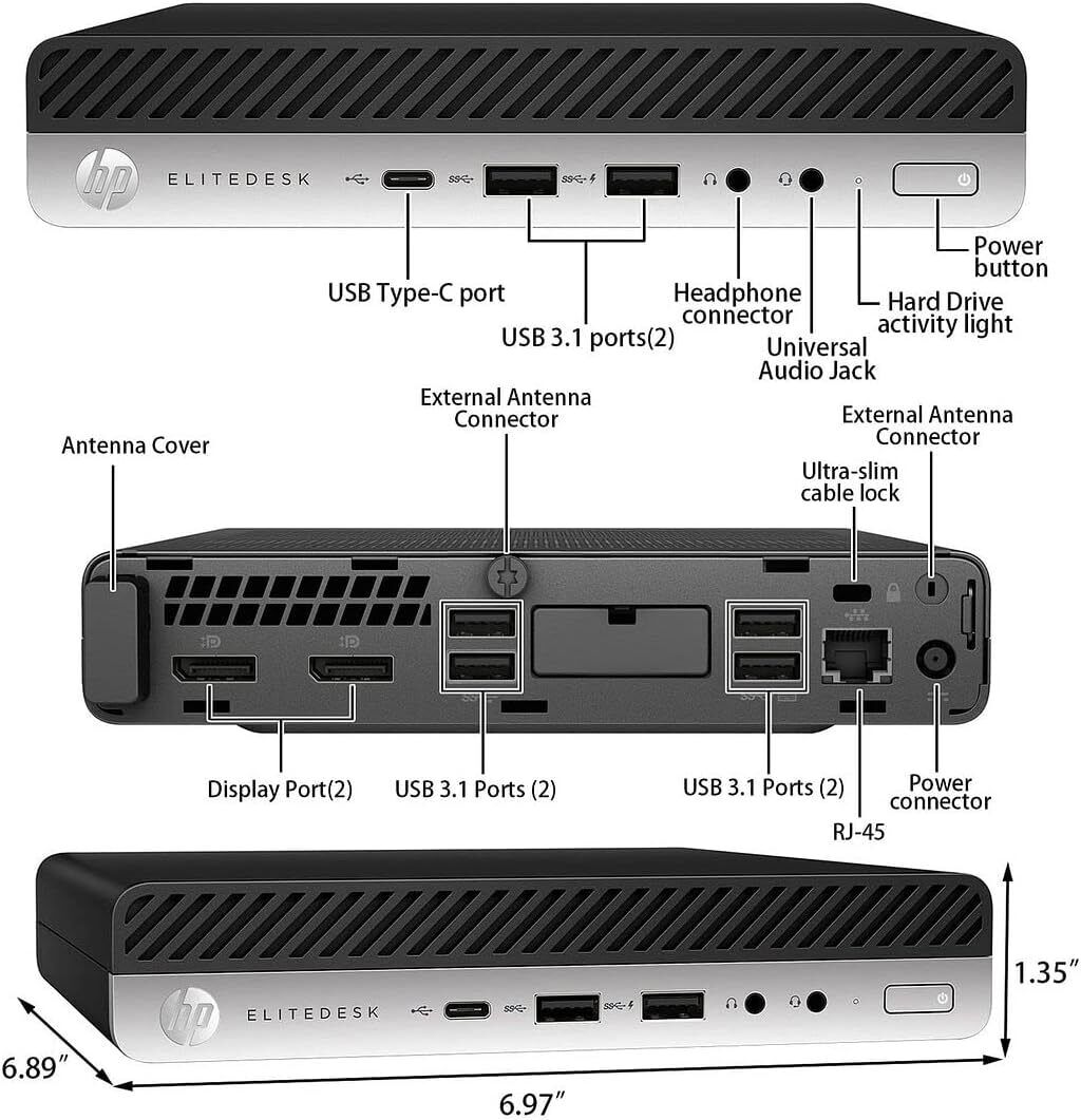 HP 800 G4 DM Micro Mini PC i7 8700T 16GB RAM 512GB SSD Windows 11 WiFi