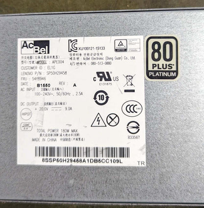 Lenovo 180 watt AIO Power Supply SP50H29458 54Y8946 80 plus Platinum