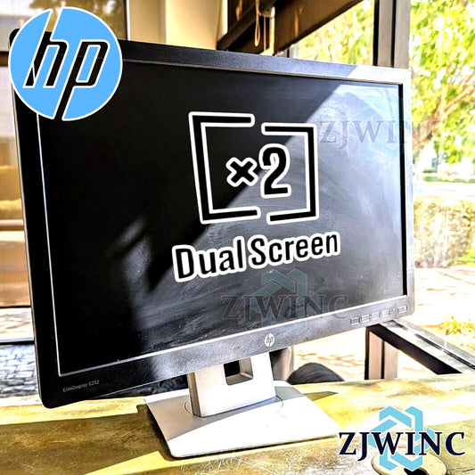 DUAL Monitors - HP EliteDisplay E232 23" HDMI IPS LED FHD w/ Stands and Cables