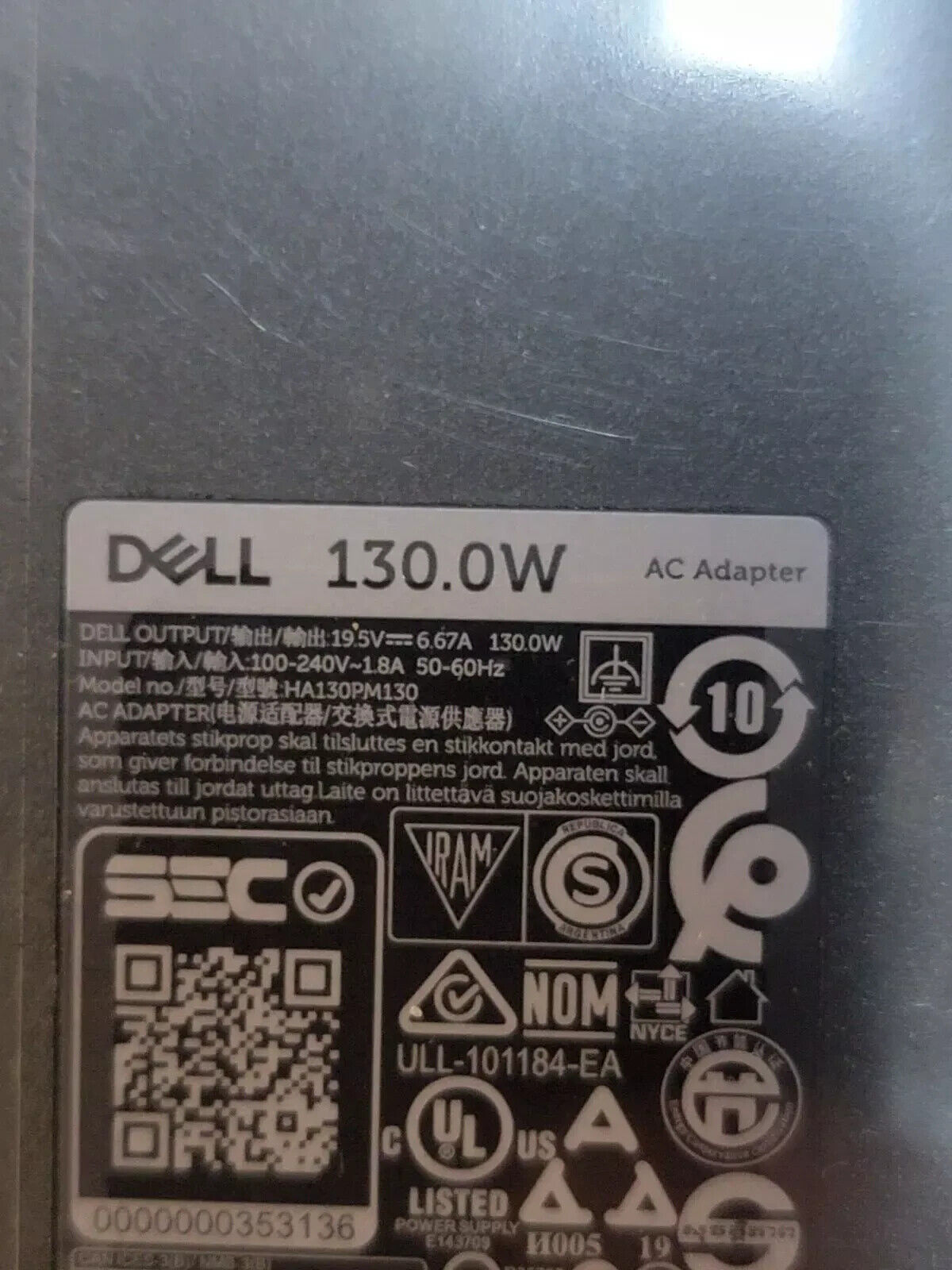 New Dell 130W AC Adapter 4.5mm Optiplex Micro YJ6MW