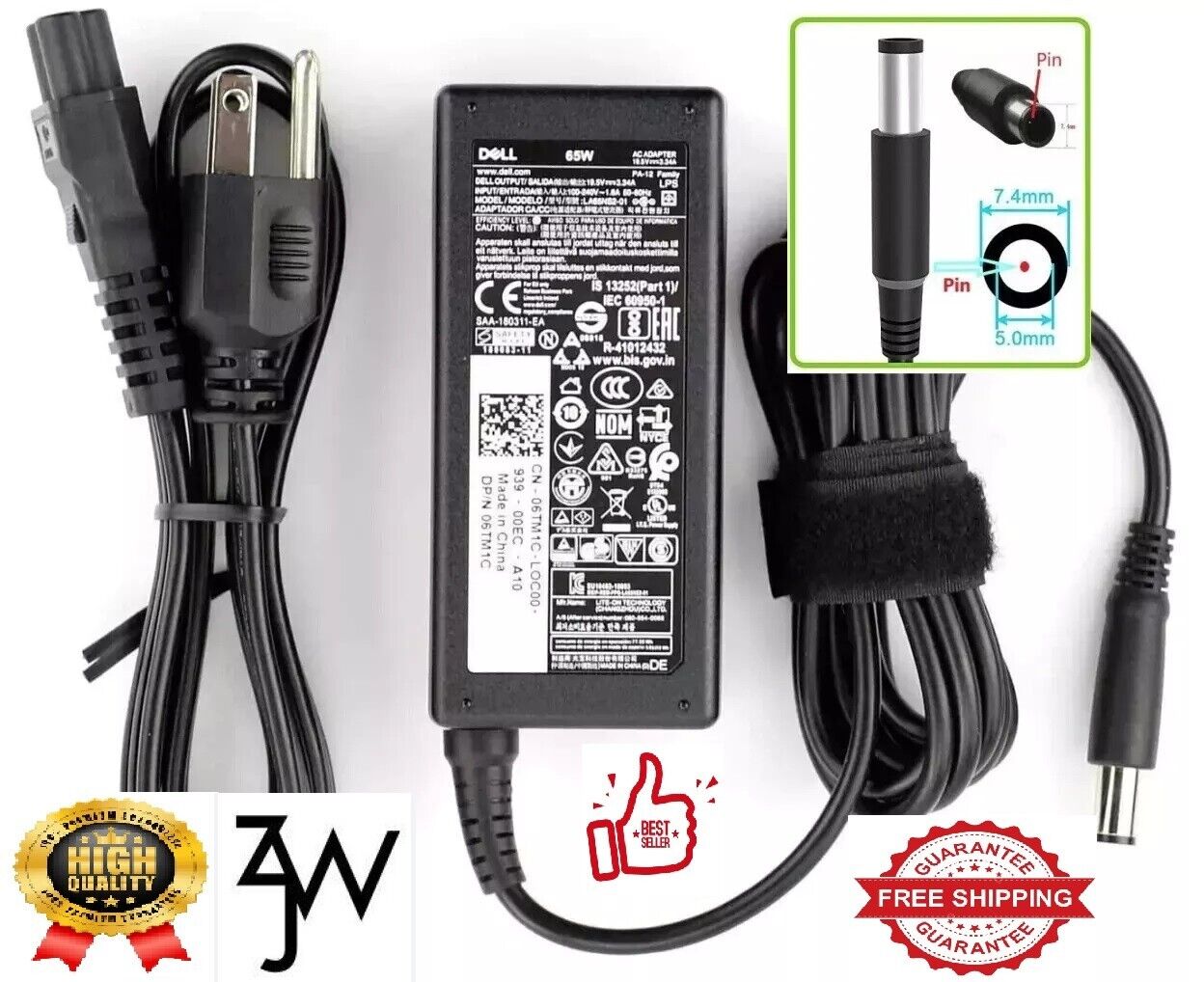 Original Dell Latitude 5480 5580 7280 7480 7490 65W AC Adapter Charger Power