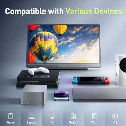 Portable External Monitor 15 INCH USB-C HDMI Gaming IPS Display Screen Speaker
