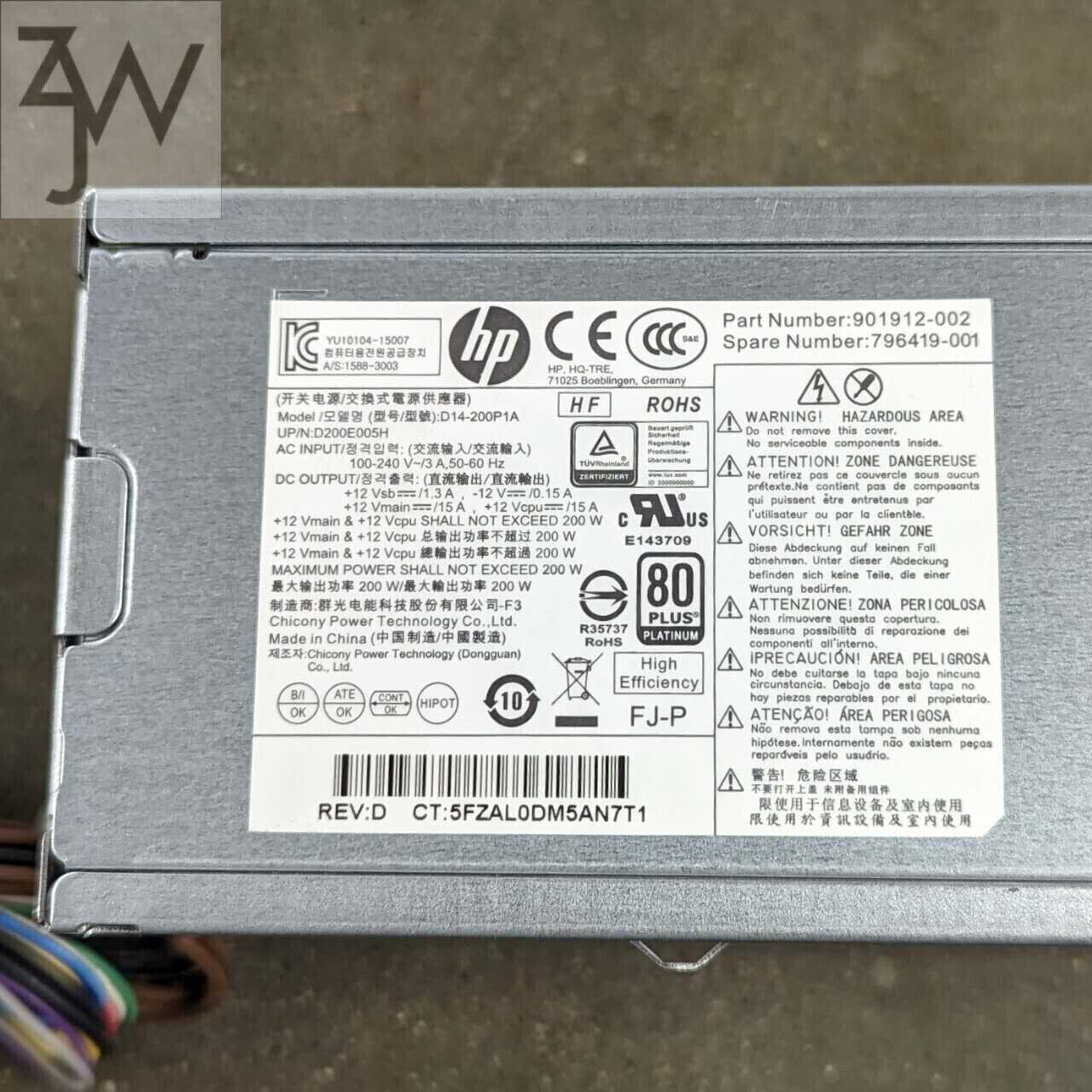 901912-003/004/001 796419-001 796349-001 HP 200W Power Supply 600 G2 800 G2 SFF