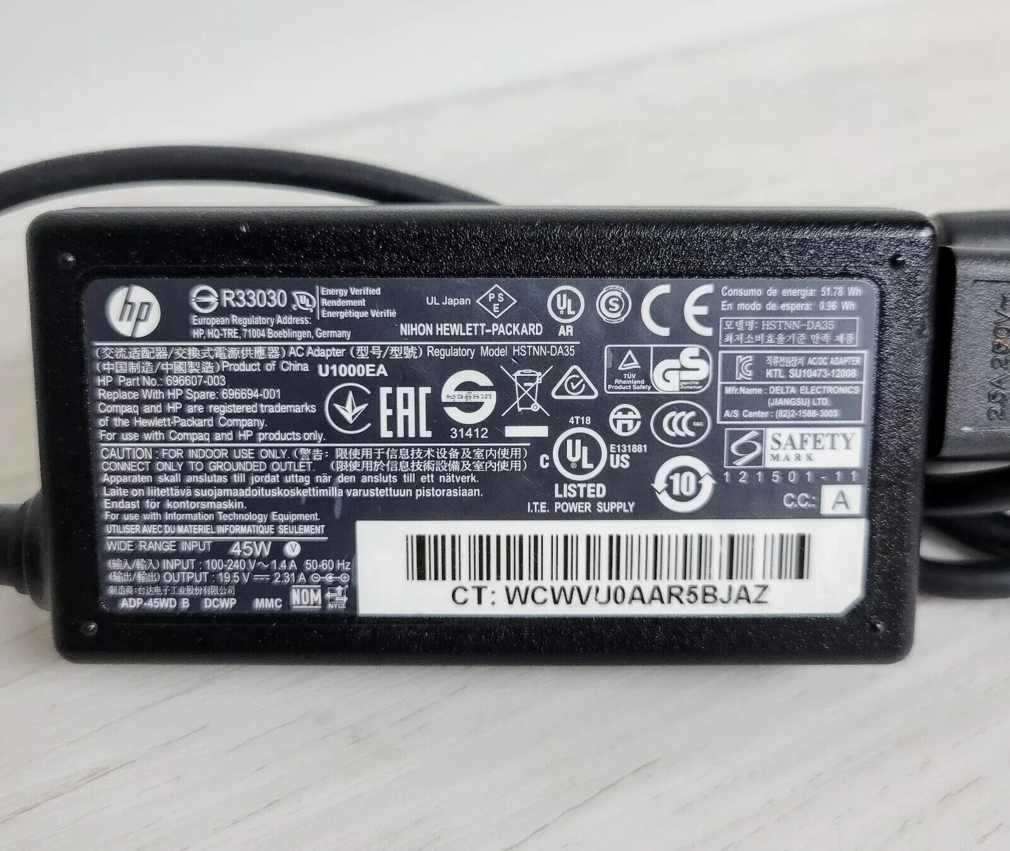 OEM HP 45W 19.5V 2.31A Power Adapter Supply 7.4mm Large Tip 744481-003