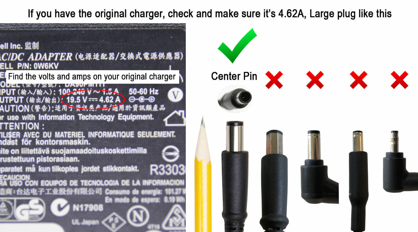 Genuine DELL Latitude E7250 E7450 E6540 E6520 90W AC Charger Power Cord Adapter