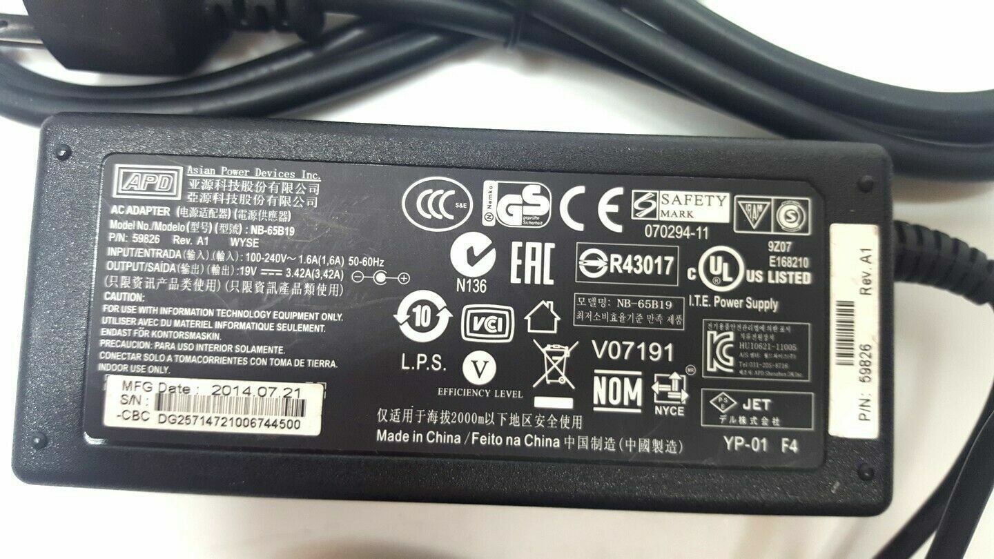 Lot of 5 AC Adapter Dell Wyse 5010 5020 5070 7010 7020 19V 3.42A NB-65B19