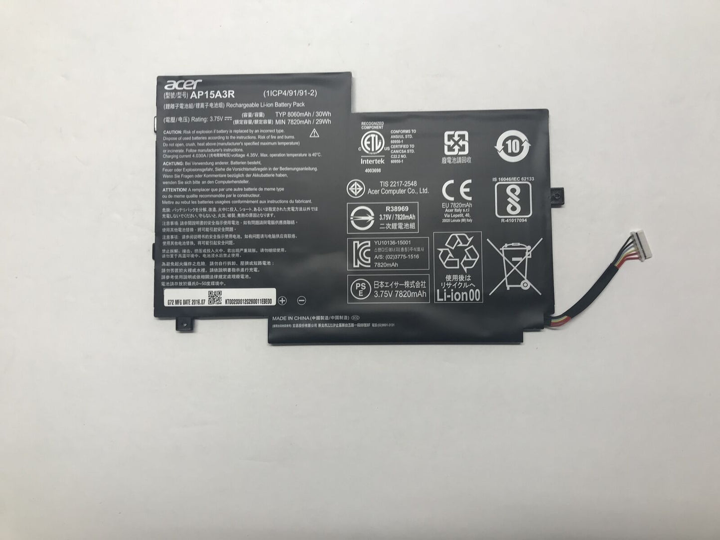Acer Aspire Switch 10 SW3-013 SW3-013P KT.00203.009 1ICP4/91 Battery AP15A3R