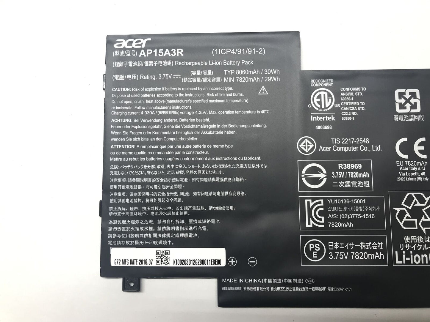 Acer Aspire Switch 10 SW3-013 SW3-013P KT.00203.009 1ICP4/91 Battery AP15A3R