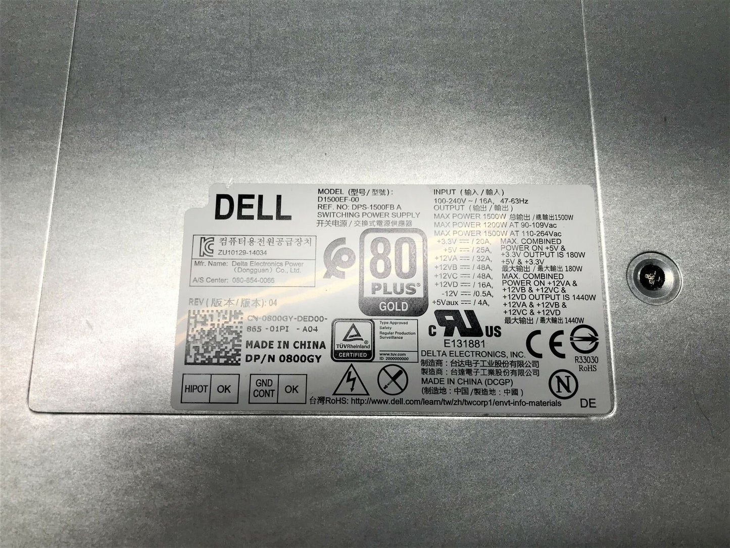 Original Dell Alienware Area 51 R5 R6 R7 1500W Power Supply 800GY D1500ef-00