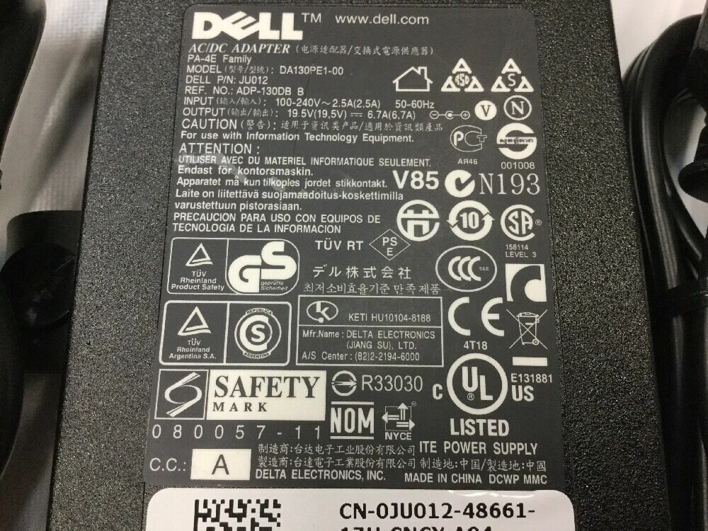 Genuine Dell 130W 0VJCH5 PA-4E 19.5V 6.7A AC Adapter Laptop Charger LA130PM121