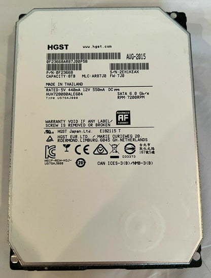 LOT 2 HGST 8TB 0F23668 HUH728080ALE604 Internal HardDrive 3.5 SATA 6Gbps 7200rpm
