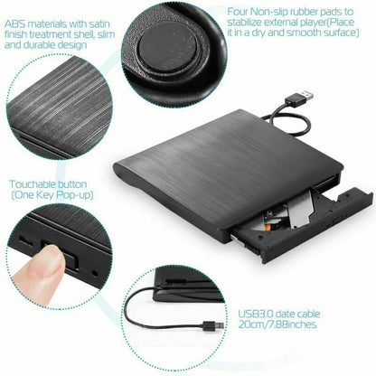 External CD Drive USB Portable CD DVD Drive ROM  for Desktop/Laptop/Mac OS