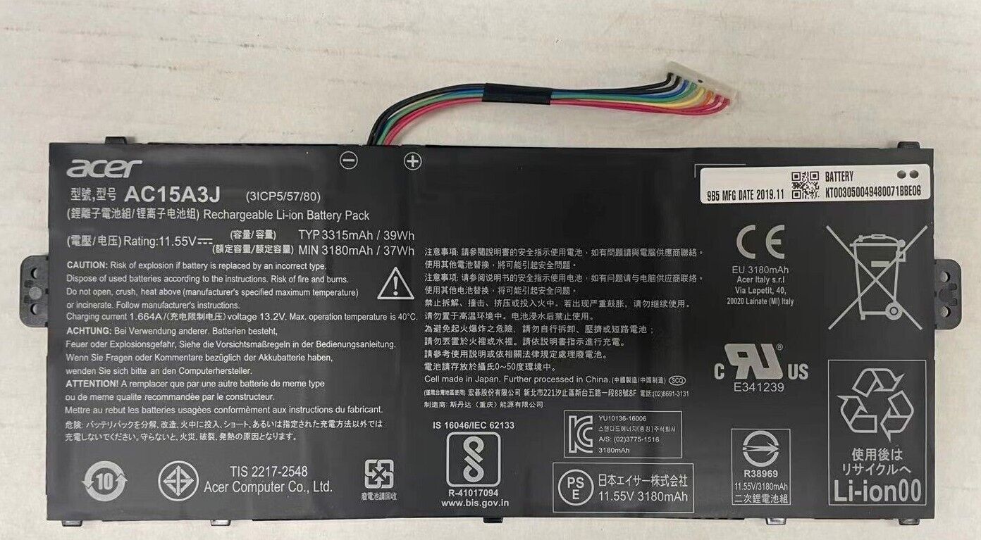Acer Chromebook CB5-132T-C9KK 11.6" New Battery 11.55V 37Wh 3180mAh AC15A3J