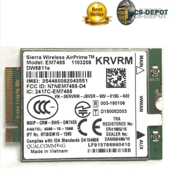 NEW Dell 7212 Rugged Tablet Sierra Wireless AirPrime EM7455 4G LTE Module KRVRM
