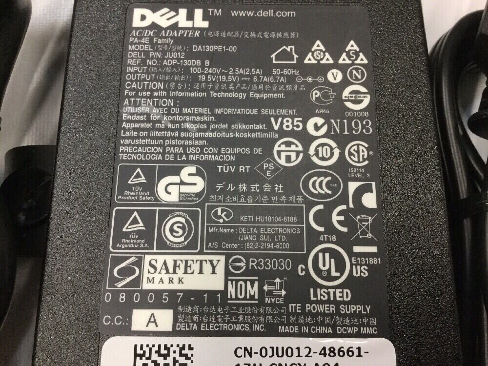 LOT 3  Dell 130W 0VJCH5 PA-4E 19.5V 6.7A AC Adapter Laptop Charger LA130PM121