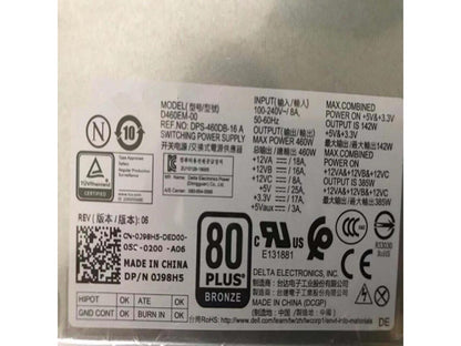 DELL ALIENWARE AURORA R5 R6 R7 XPS 8910 8920 8930 460W POWER SUPPLY 0DM1RW J98H5
