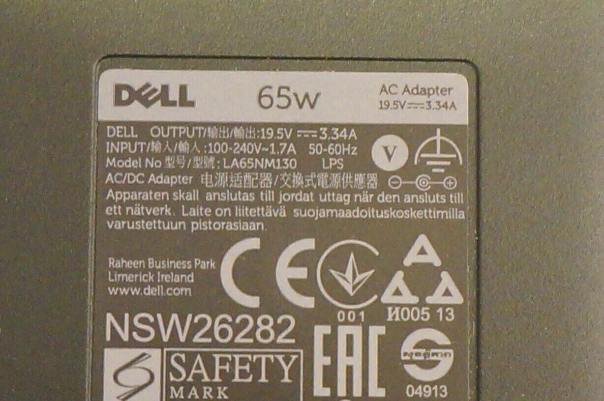 Lot of 5 Dell OEM Laptop Charger AC Power Adapter 65W 19.5V 3.34A PA-12