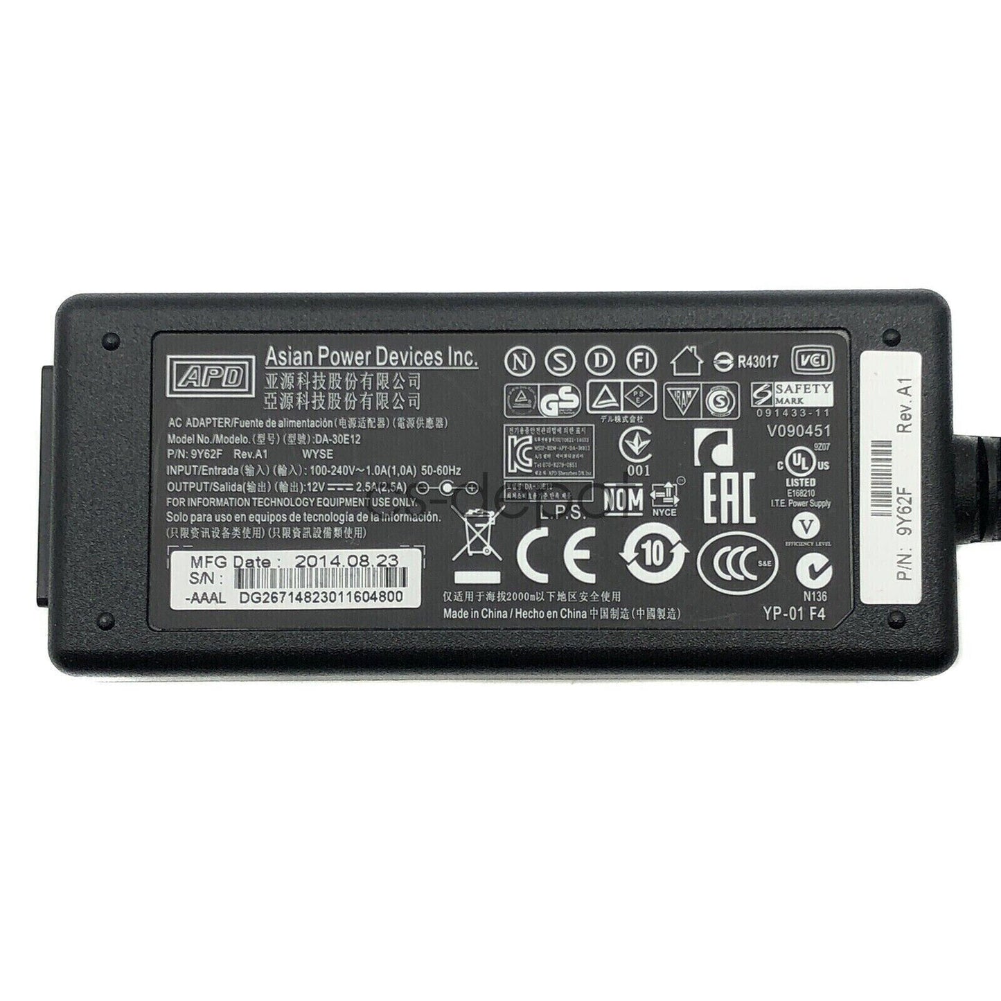 APD Dell Wyse 30W M56DP Power Devices AC Adapter DA-30E12 12V 2.5A 9Y62F