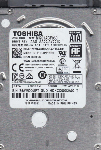 Lot 8 Toshiba Laptop 16MB Cache 7200RPM MQ01ACF050 500GB 2.5 SATA III Hard Drive