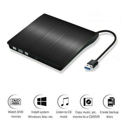 External Portable CD/DVD Drive Slim USB 3.0 Re-Writer Burner Reader RW Drive