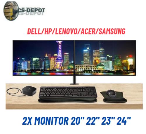 LOT 2 Dual Dell HP 22" 23" 24" 27" LCD Widescreen Monitor FHD 1080p Stand Cable