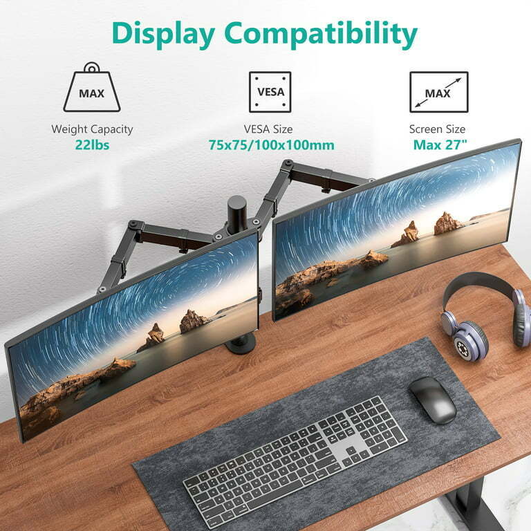 LOT 2 Dual Dell HP 22" 23" 24" 27" LCD Widescreen Monitor FHD 1080p Stand Cable