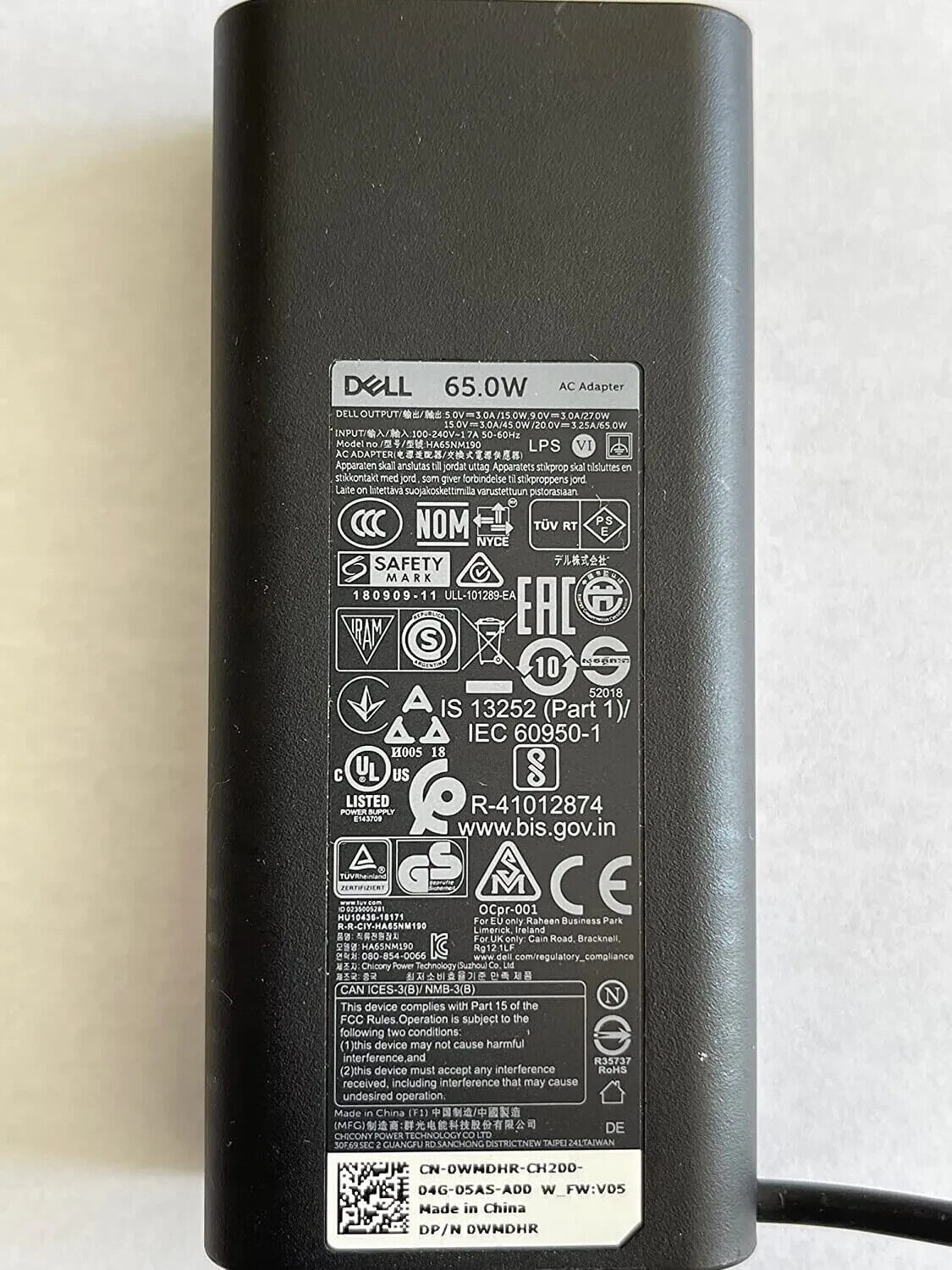 Dell LA65NM190 AC Adapter Laptop Charger HA65NM190 65W USB Type C LA65NM190