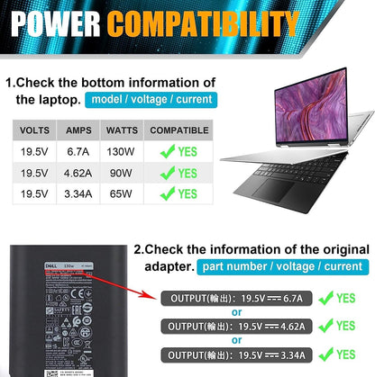 Dell XPS 15 7590 9530 9550 95609570 130W AC ADPTER 4.5mm LA130PM121 M1MYR charge