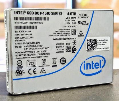2.5" INTEL 4TB NVME SSD P4510 Series PCIE SSDPE2KX040T8 090CHX