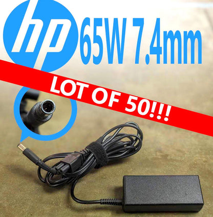 Lot of 50 Original HP 65W AC/DC Adapter Charger 18.5V 3.5A 7.4*5.0mm & Cord