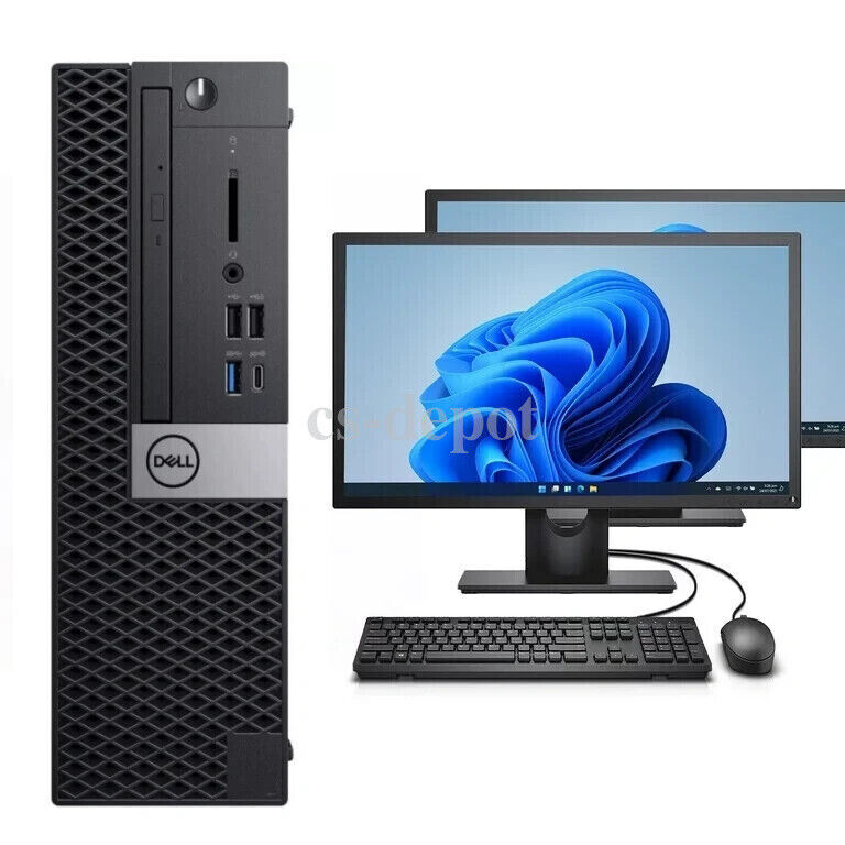 Dell Desktop Computer PC i5 9th 32GB RAM, 1TB SSD Dual 24" LCDs Windows 11 WiFi