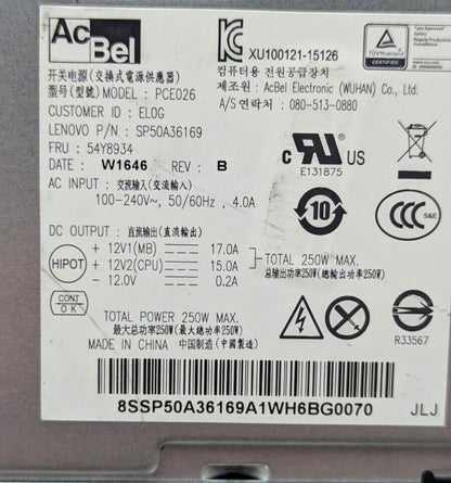 Lot of 3 Lenovo ThinkServer TS150 P310 SP50A36171 250W PSU FSP Huntkey AcBel