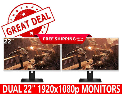 LOT 2 DUAL PLANAR 22'' inch 1920x1080  LCD Monitor Grade B with Dual Stand White