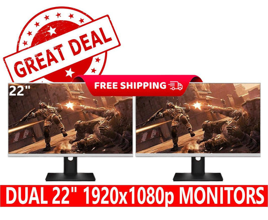 LOT 2 DUAL PLANAR 22'' inch 1920x1080  LCD Monitor Grade B with Dual Stand White