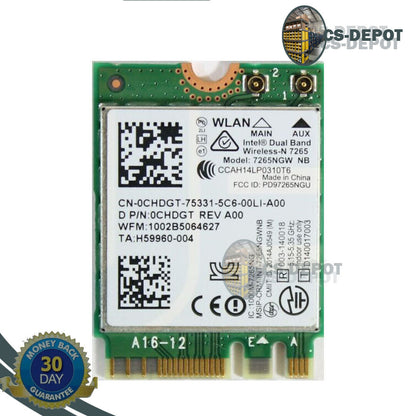 Dell CHDGT XPS 9343 Intel Dual Wireless-N 7265 7262NGW WLAN & BT 4.0+HS Card A00
