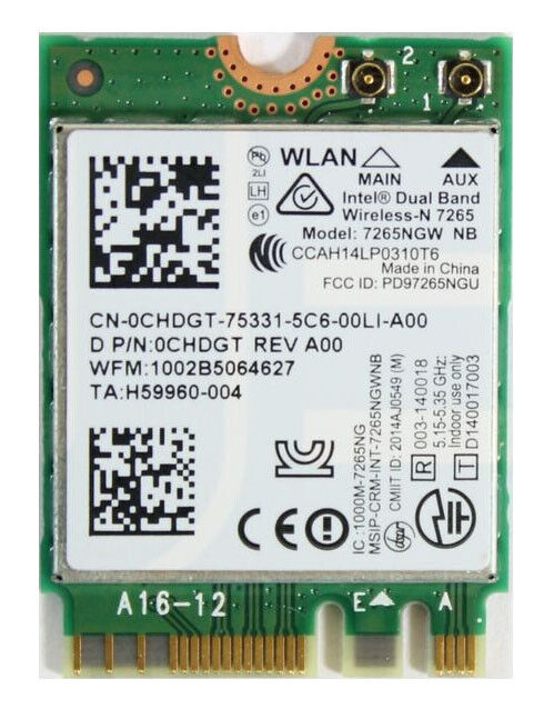 Dell CHDGT XPS 9343 Intel Dual Wireless-N 7265 7262NGW WLAN & BT 4.0+HS Card A00