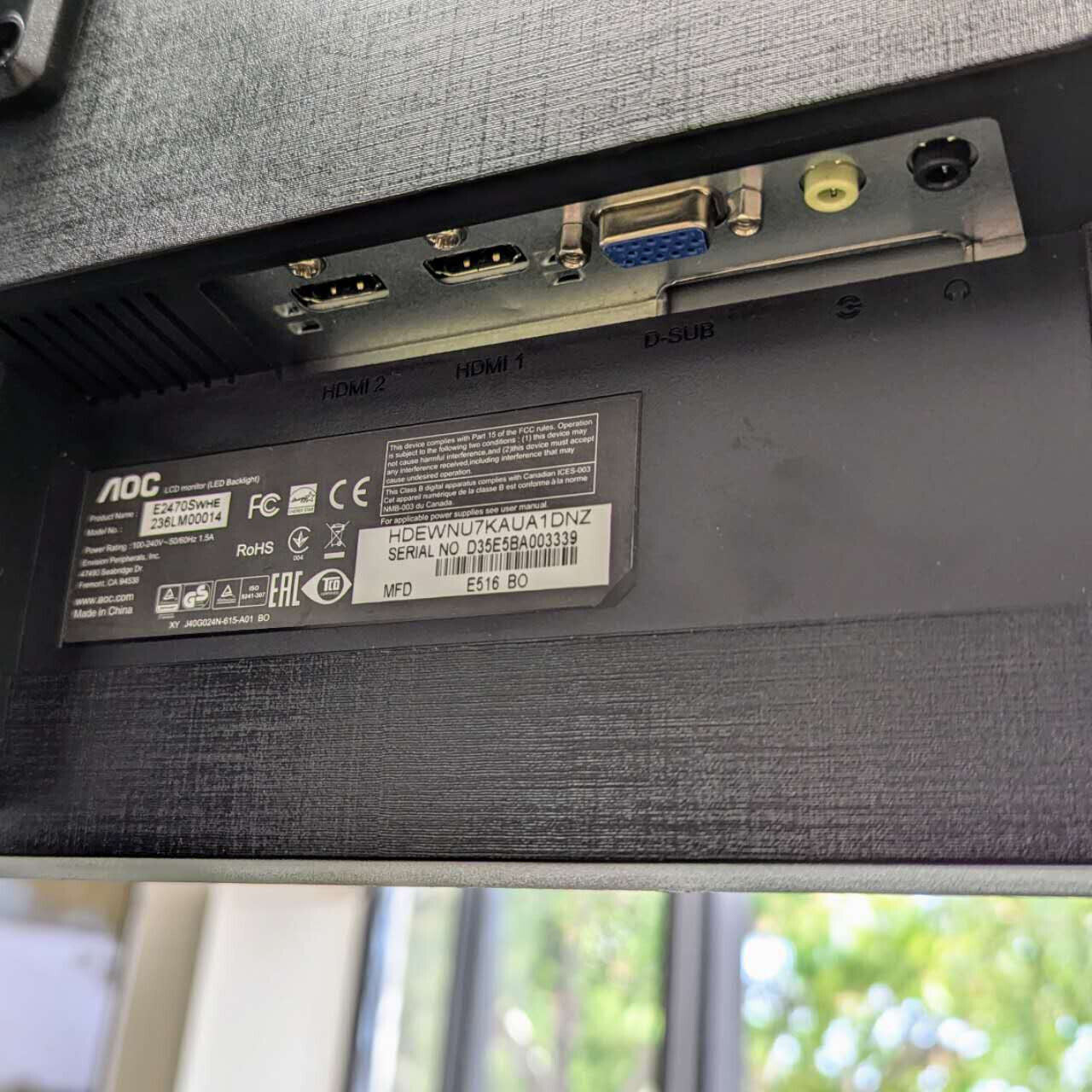 AOC E2479SW FHD 1080p 23.6" LED Backlight Computer Monitor  w/ Stand & Cables