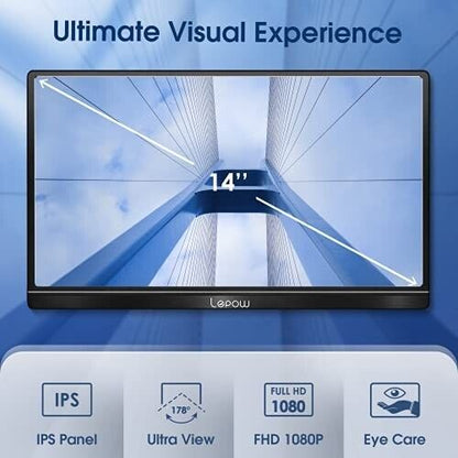 Laptop External Monitor 14 inch USB-C HDMI Gaming IPS Display Screen Speakers